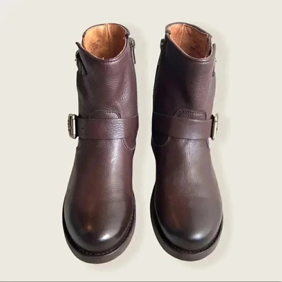 Frye Vicky Belt Buckle Leather Combat Ankle Boot - Picture 8 of 13